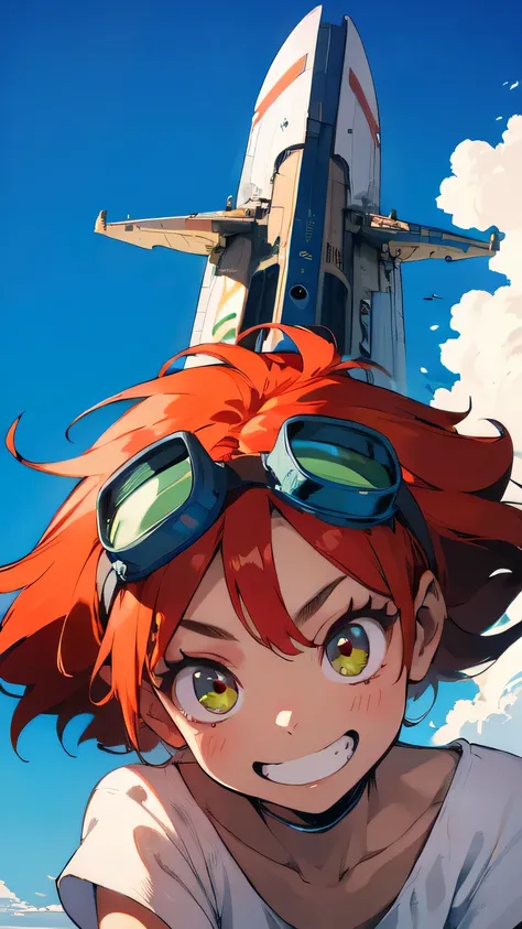 (Radical Ed:1.5), (Edward Wong Hau Pepelu Tivrusky IV), red hair, (Green goggles), white shirt, A once-in-a-millennium masterpiece, A photo you will never get again, Inexplicable high resolution, The cutest girl in the world, Ultra high definition eyes, Ey...