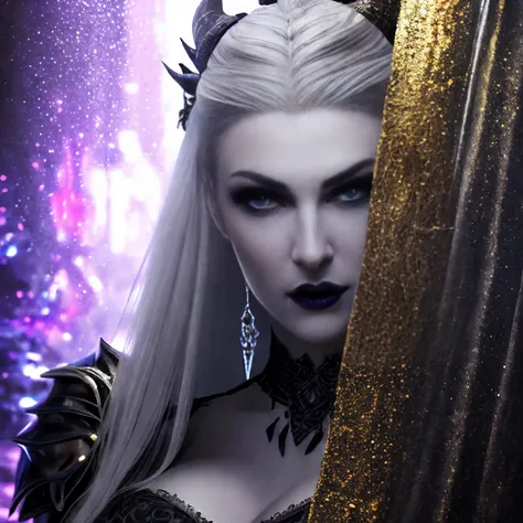 a close up of a woman with long white hair and a crown, beautiful dark elf countess, portrait of an elf queen, beautiful and elegant elf queen, beautiful elegant demon queen, dark elf princess, side portrait of elven royalty, a beautiful fantasy empress, b...