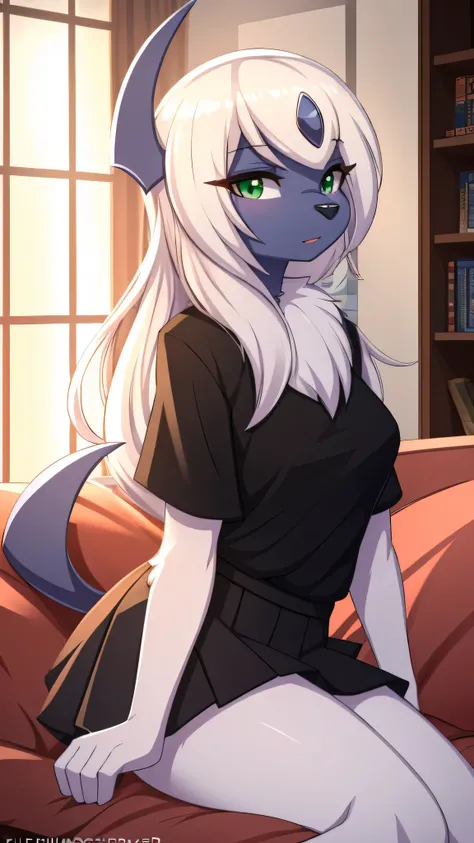 By zinfyuu on pixiv,by twistedscarlet60, uploaded on pixiv, by fluff-kevlar, (masterpiece), (best quality), (anthro furry:1.3, snout:1.2, anthro:1.3, furry:1.2, solo female:1.2), (extremely detailed:1.3), (Detailed eye part,green eye), absol, sfw,view on v...