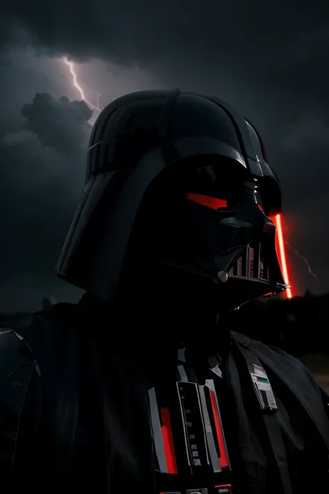 Darth Vader Head in a Dark Sky With Red Lightning Storm