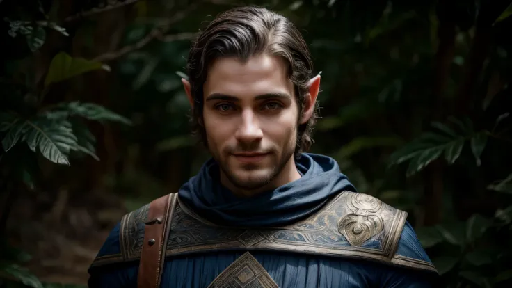 alta qualidade, Rosto extremamente detalhado, looking at the camera, olhos azuis, um close up de uma pessoa em ((cota de malha)), a portrait of a Elfo masculino, beautiful Elfo masculino, Elfo masculino, elven character with smile, portrait of an elven war...