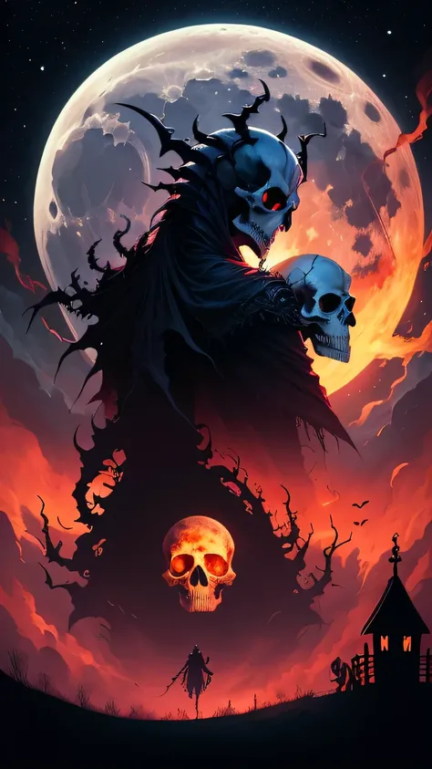 Skull, evil, detailled, moon, horror 