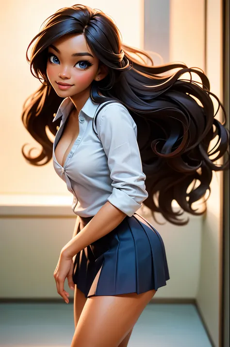 PERFECT MASTERPIECE, EXTREMELY DETAILED CG UNITY 32K UHD QUALITY RESOLUTION, RAW PHOTO, PHOTOREALISTIC, AWARD-WINNING PORTRAIT, OFFICIAL ART, PROFESSIONAL CINEMATIC LIGHTING, PROFESSIONAL FILM QUALITY, The most beautiful and sexy school girl, long brown ha...