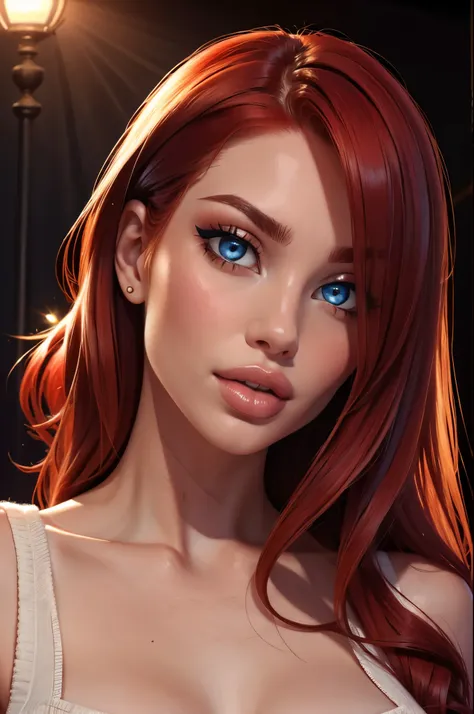 (sexy red haired young woman,perfect body,posing,model,stage,luxury hall),(oil painting),(detailed face,beautiful eyes,detailed ...