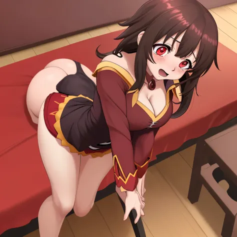 Megumin batendo siririca, gozando enquanto aperta a bunda, expression of pleasure 