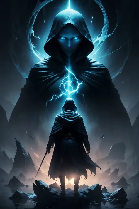 Capture the allure of magic and mystery with our book cover featuring a hooded figure standing amidst swirling tendrils of darkness, illuminated by a single beam of light. Perfect for fans of thrilling fantasy tales and unexpected twists