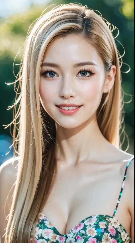 （Detailed eyes,Long eyelashes,Bright and colorful iris,Expressive eyebrows,Blend eyeshadow perfectly,Eyes sparkle,Reflective eyeballs），（Blonde 1。3 Lots of hair1。3 Delicate hair 1。2）,（Long transparent dress，floral patterns：1.4，），（Gorgeous and delicate glowi...