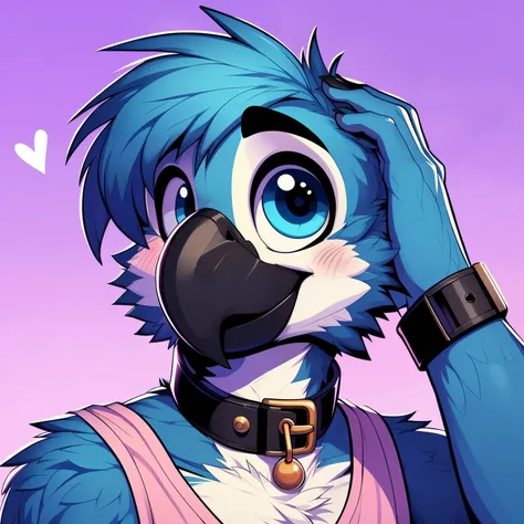 cartoon bird with a blue beak and a pink shirt, avian!!! fursona, birb, fursona art, cocky smirk, fursona furry art commission, fursona commission, furry character portrait, furry fursona, fursona!!!!, pov furry art, anthro portrait, anthro art, commission...