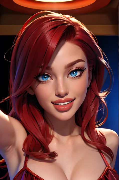 selfie style, (sexy red haired young woman,perfect body,posing,model,stage,luxury hall),(oil painting),(detailed face,beautiful eyes,detailed lips, lips apart),(best quality,highres:1.2),(realistic),(portrait),(vibrant colors),(soft lighting), ((joyful:1.5...