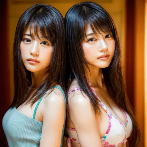 Sexy and hot identical twin sisters, Long Hair、kiss