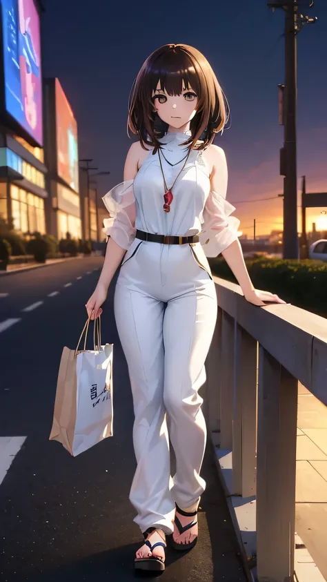  ((Anime girl with brown hair hair and white very short dress with necklace, beautiful character painting, soft anime computer graphics, realistic anime art, beautiful anime woman, Cyberpunk, futurism, tight jumpsuit, anime girl rendering, Makoto Shinkai a...