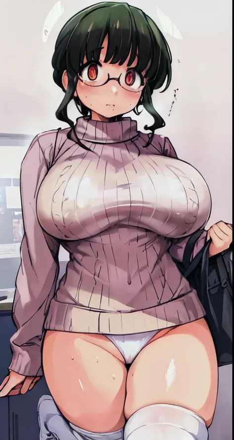 nsfw,(Perfect body),highest quality,(8K Portrait),(Official Art)、Browsing Caution、(((Big Breasts)))、obesity、((short hair))、blush,((isark hair)),(Sweat),((((Take off your sweater))))、Black knee socks、One Girl,((:is))、hot、Office Room、Glasses、Erect nipples、sh...