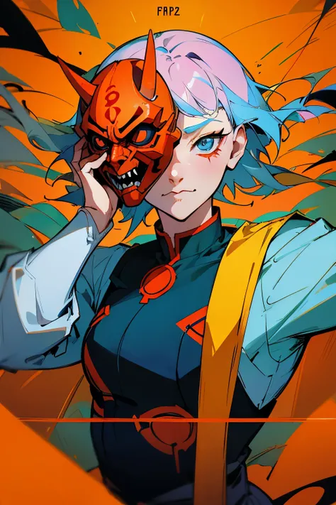 anime girl with a demon mask on her head, Sachin Teng, in the style of Sachin Teng, inspirado em Satoshi Kon, jc leyendecker and Sachin Teng, villain wearing a red oni mask, estilo de arte satoshi kon, estilo de satoshi kon, por Liam Wong, anime vibes, ani...