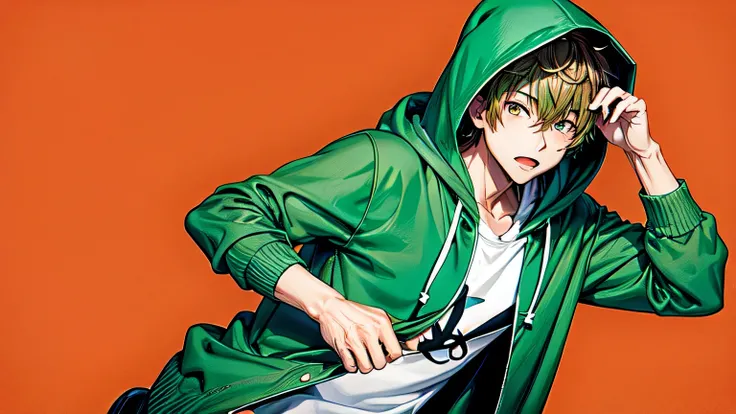 HIP-HOPファッション　hoodie　Wearing a hood　avocadocolor　male　Muscular