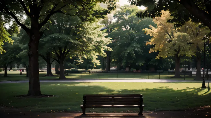 A park bench. Dramatic lightining. Work of ark. 4k. Masterpiece. 8k.