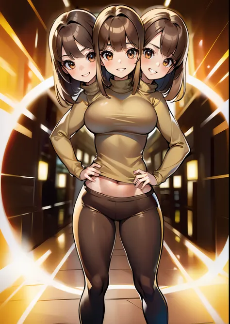 (masterpiece),(ultra-detailed), (high quality), (high resolution), (best quality:1.5, highres, UHD), highres, absurdo, ultra detail, ultra quality, Ultra resolution, 16k, 1girl, (2heads:1.5), anime girl with two heads, ((light brown hair)), ((different hai...