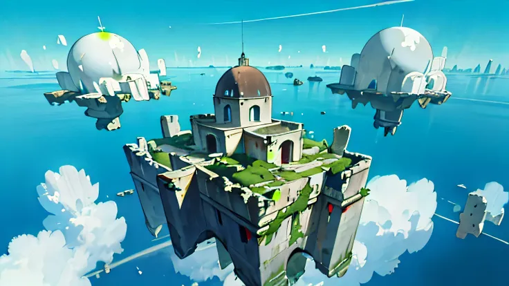 Floating Old altar in Mexico in the air, Floating Big historic ruins in the air, Altitude 7000m, forest, 8k, unreal engine 5, ultra sharp focus, award winning photograph, city pop animation, Floating Islands in the sky, An unexplored region, landscape pain...