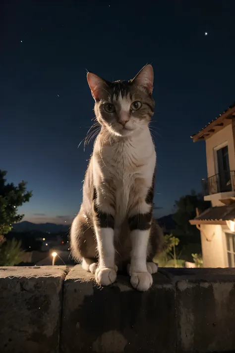 Un hermoso gato misterioso  en la noche 