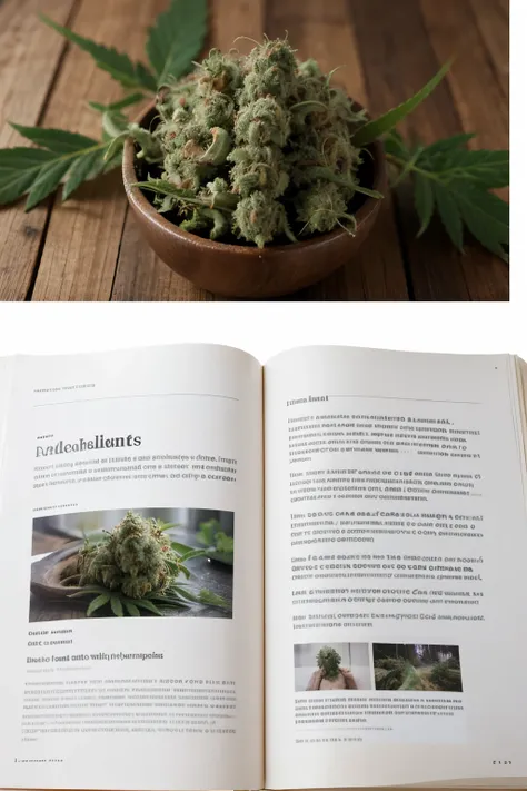 Design of an informative Bruchure with images about cannabis and hemp in health, colores propios de la planta