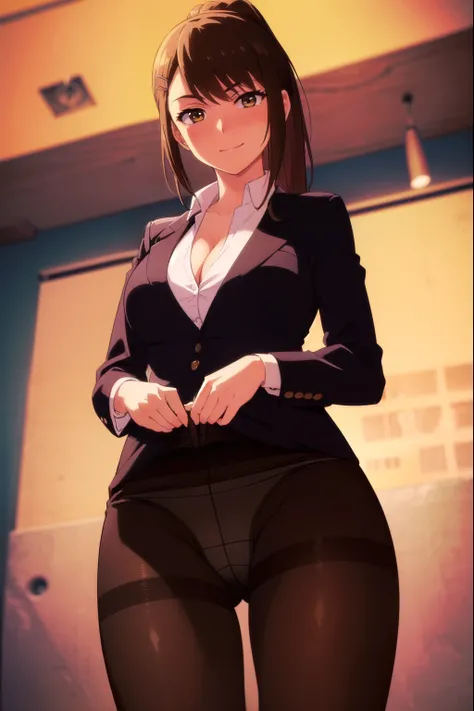 highest quality, masterpiece, High resolution, 1 girl, Sae Chabashira, (30 year old adult woman:1.5), (One body), First Default, First Closing, (black_Jacket:1.5), (White shirt:1.5), (black_Pencil Skirt:1.5), formal, suit, (First hairstyle:1.5), Long Hair,...