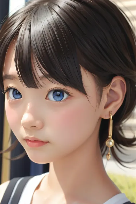 Anime girl with blue eyes and gold earrings