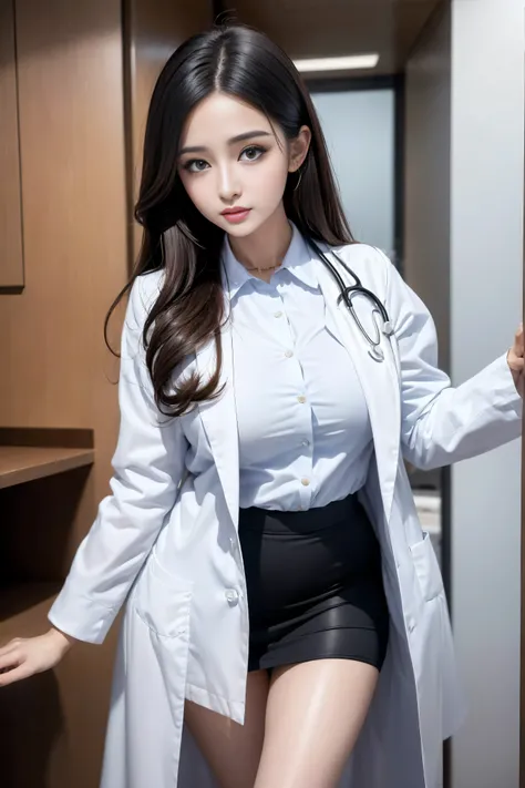 2 realistic and beautiful doctors、Stunningly beautiful、doctor white coat, Collared shirt、(Top quality、8K、32K、masterpiece、North African Trade Zone:1.3)、Ultra-high resolution,(Reality:1.4),Original Photography, Detailed face,,Beautiful hair, ((Doctor style))...