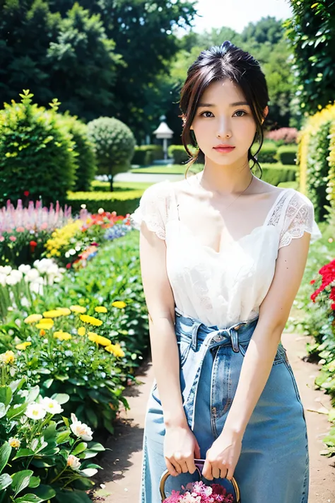 Realistic photography, Beautiful women. ,flower garden