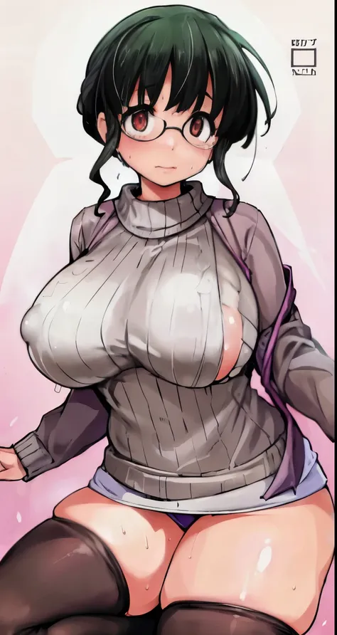 nsfw,(Perfect body),highest quality,(8K Portrait),(Official Art)、Browsing Caution、(((Big Breasts)))、obesity、((short hair))、blush,((isark hair)),(Sweat),((((Take off your sweater))))、Black knee socks、One Girl,((:is))、hot、Office Room、Glasses、Erect nipples、sh...