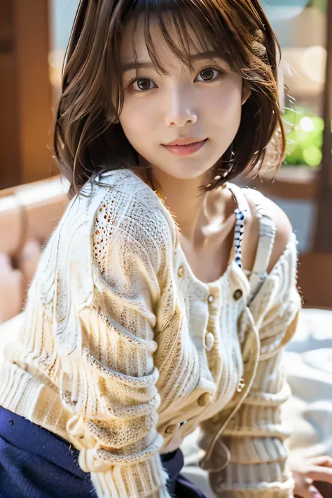 highest quality, Photorealistic, Very detailed, finely, High resolution, 8K Wallpaper, Professional, High level of detail, ((One 18 year old girl:1.2)), Slender Japanese women,cute lips, (Long eyelashes:1.2)、Detailed clavicle, Mid-chest、Perfect Face, (Cute...