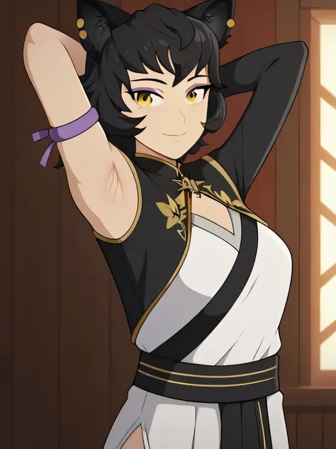 score_9, score_8_up, score_7_up, best quality, masterpiece, 4k, uncensored, perfect lighting, very aesthetic, anime BREAK,
mature female,
kali belladonna, contrapposto, spread armpit, arms behind head, smile, BREAK looking at viewer, (cowboy shot:1.5),