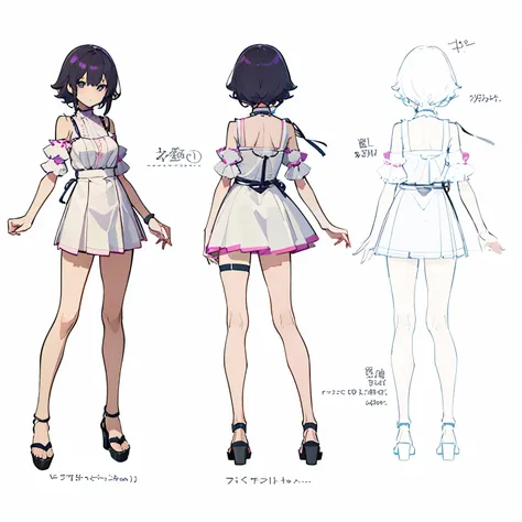 anime character of a woman wearing really short skirts and a swimwear, front and back pose, 3D rendering of a cute anime girl, makoto, full body concept, female protagonist 👀 :8, unique full body character, unique full body character, 3d anime style, virtu...