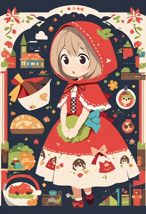 postcard design, story of Little Red Riding Hood, flat Design, vector illustrations, graphic illustration, detailed 2d illustration, flat illustration, digital illustration, digital artwork,