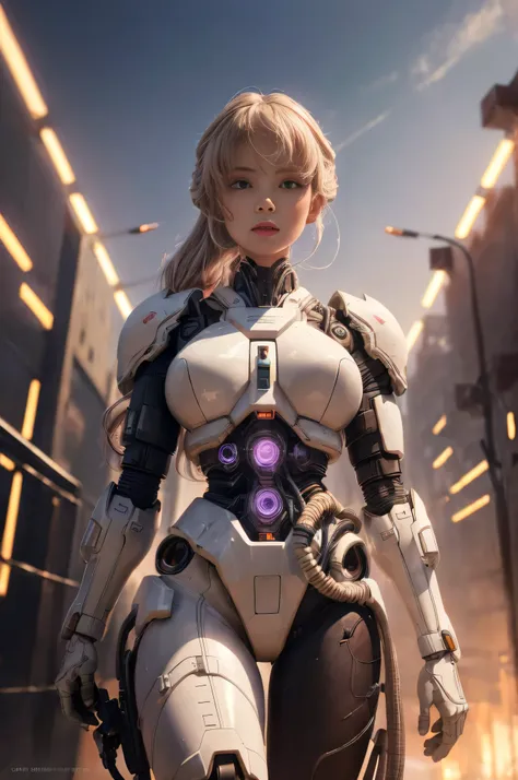 1mechanical_girl_with_kidou_keisatsu_patlabor_body , wearing_intricate_bioluminescent_mechanical_cyborg_armor_made_out_of ((white_beige_old_plastic)) , ((ultra realistic details)), detailed_face, global_illumination, shadows, octane_render, 8k, ultra_sharp...