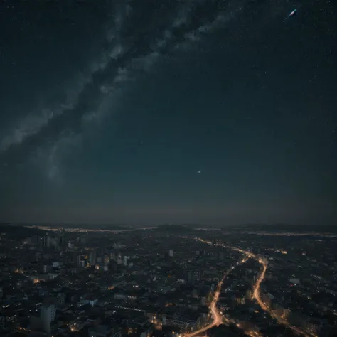 Image of a city at night with a starry sky