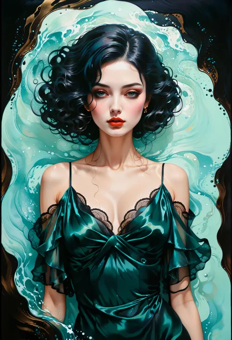 chiaroscuro technique on  illustration of an elegant oldies , wet hair, vintage, eerie, matte painting, by Hannah Dale, by Harumi Hironaka, extremely soft colors, vibrant, highly detailed, digital illustrations , high contrast, dramatic, refined, tonal, fa...