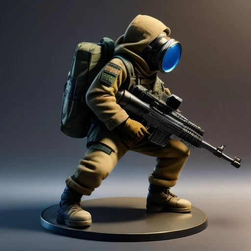 ((side angle))Alafud Soldier with gas mask and gun, Sanya Toys, Guerrilla, vinyl toy figurine, Highly detailed toys, Future combat equipment, Stop motion vinyl characters, Soldier, Marmoset Rendering, camouflage equipment, Octane Rendering”, Octane Renderi...