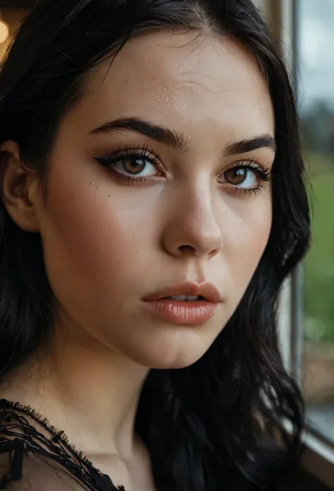 (Zoomed-in close-up face portrait:1.3) photo of a thinking, (closed mouth:1.5) romantic 23 year old (Icelandic:1.1) woman with long jet black hair, brown eyes, (makeup, eyeliner, eyeshadow, lipstick:0.9), (pores:0.5), (goosebumps:0.5), (film grain:0.9).
Sh...