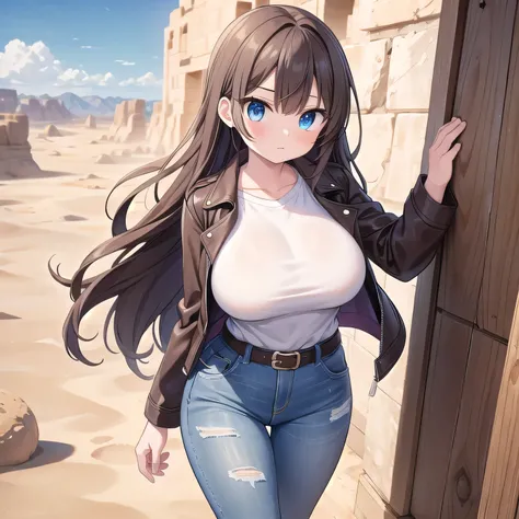 ((Masterpiece)), (Best Quality), (Perfect Lighting), (Perfect Shadows), (Solo), (SFW), ((Accurately Detailed)), Empty hands, Accurate Posture, Perfect Facial Expressions,       A young-Adult Girl, with Long Dark-Brown hair, Beautiful Blue eyes, wide hips, ...