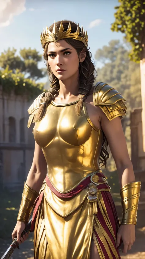 Kassandra, masterpiece,8k,ultra-detailed,best quality,battlefield,(background:the warriors are fighting,red warriors,green warriors,jumping,hack,slash),(middle ground:queens are fighting,blonde hair queen,brunette hair queen,Park Bo-young,Fighting Pose),Th...