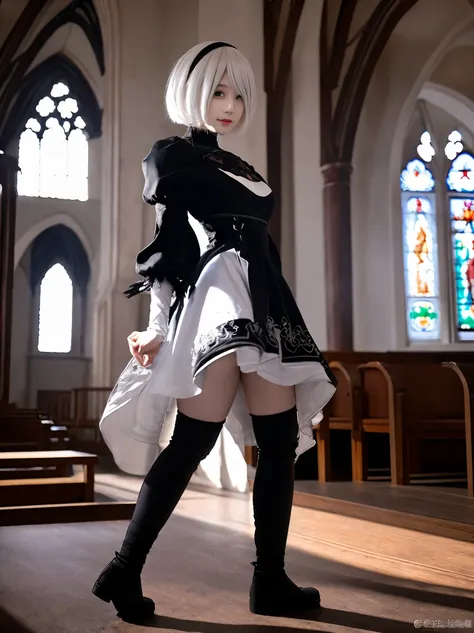 nier:beautiful cosplay of 2b from automata、a woman cosplaying as 2b、white skin、tall、21 years old、englishman、nier:2b&#39;s black ...