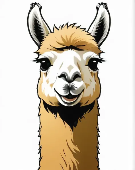 comic (Sophisticated Vector image:1.3) of (Sketch:1.3) llama a llama is looking at the camera with a fish eye lens, alpaca, portrait of a llama, lama with topknot wild fluffy llama portrait, lama, llama head, llama with dreadlocks, llama portrait, wide ang...