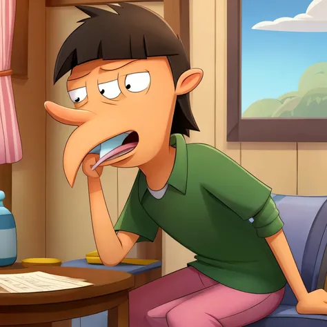 Phineas in the show "Phineas and Ferb" having a nose bleed