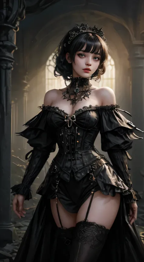 Mechanical Doll Girl, very cute，very cute, (((Very super realistic))), (((Very realistic and precise eyes))), (((Victorian Rococo style, metallic feel, shiny metal, Clothes that shine like metal, Gothic and Lolita, Off the shoulder, Very over the top steam...