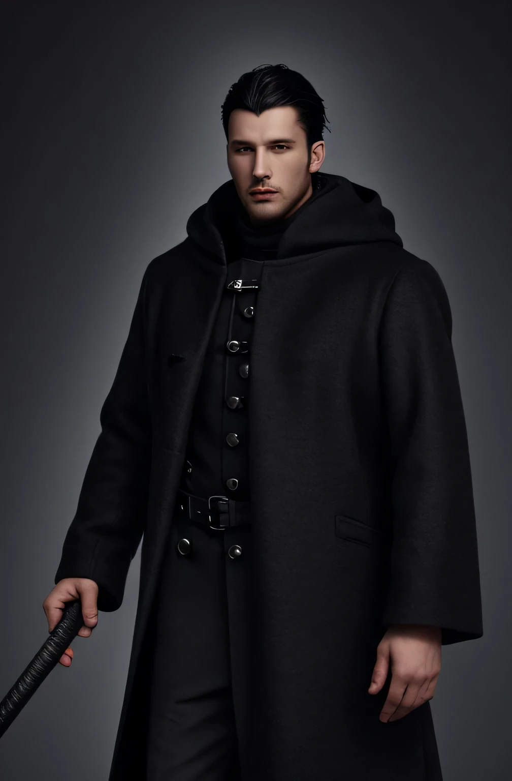 black medieval winter male overcoat black clothing