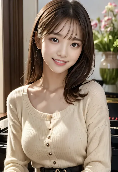 (masterpiece, best quality:1.1), (8k, raw photo, photo realistic:1.2, f22), (shiny skin), detailed skin,long hair,detailed face, detailed eyes, smile,BREAK, real world, intricate details, smil, BREAK, 1girl, (orange,blouse), BREAK, (piano, play:1.4), BREAK...