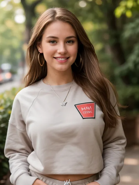 A half body photo of a attractive woman 20 y.o., NSFW, flashing, (:1.1),
Sweatpants and sweatshirt, Maven, Tall, Athletic, Triangular Face, Fair Skin, long brown Hair, hazel Eyes, [[Curved Nose]], Thick Lips, Round Chin, Instagram model, cheerful smile, me...