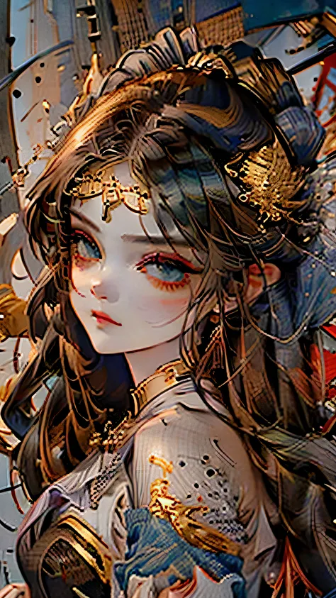 masterpiece、Boutique、Ultra HD,ink painting,illustration,2d beautiful girl,There is a broken light in the eyes,dark purple hair,,Chinese style hair accessories,Detailed depiction of face,The clothes are very detailed,Detailed description of eyes,murderous f...