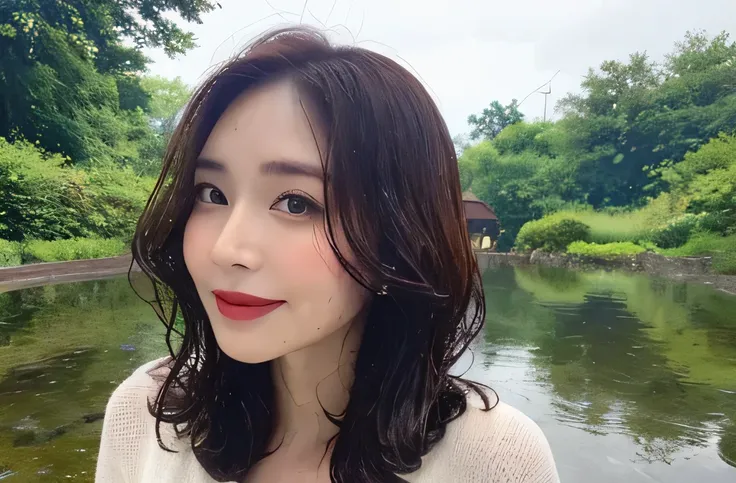 myself　woman　50 years old　profile　Brown bob hair　Brown Hair　Beautiful Hair　 Shiny Hair　Japanese　(It rained and I got wet, Raindrops, Wet body :1.2)　It&#39;s raining outside ( sharp ), (Facing the children_v1:0.7), (8k, highest quality), Unconscious, Please...