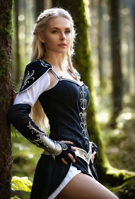 Meisterwerk, a beautiful elf, Adriana Malkova, (delicate filigrane white mediaval armor), (small breasts), (perfect body), (blondes, langes Haar), outside, (Hauttextur:1.1), best quality, ultra high resolution, Sharp Focus, RAW-Foto, Hintergrundbeleuchtung...