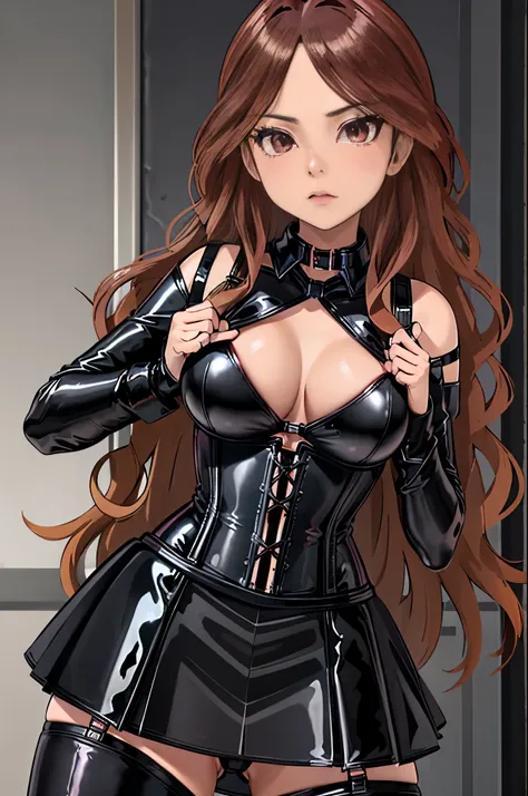 bdsm、queen、mistress、one girl、solo、(((long gloves covered to the fingertips in black latex)))、(((black latex corset dress:1.4)))、...